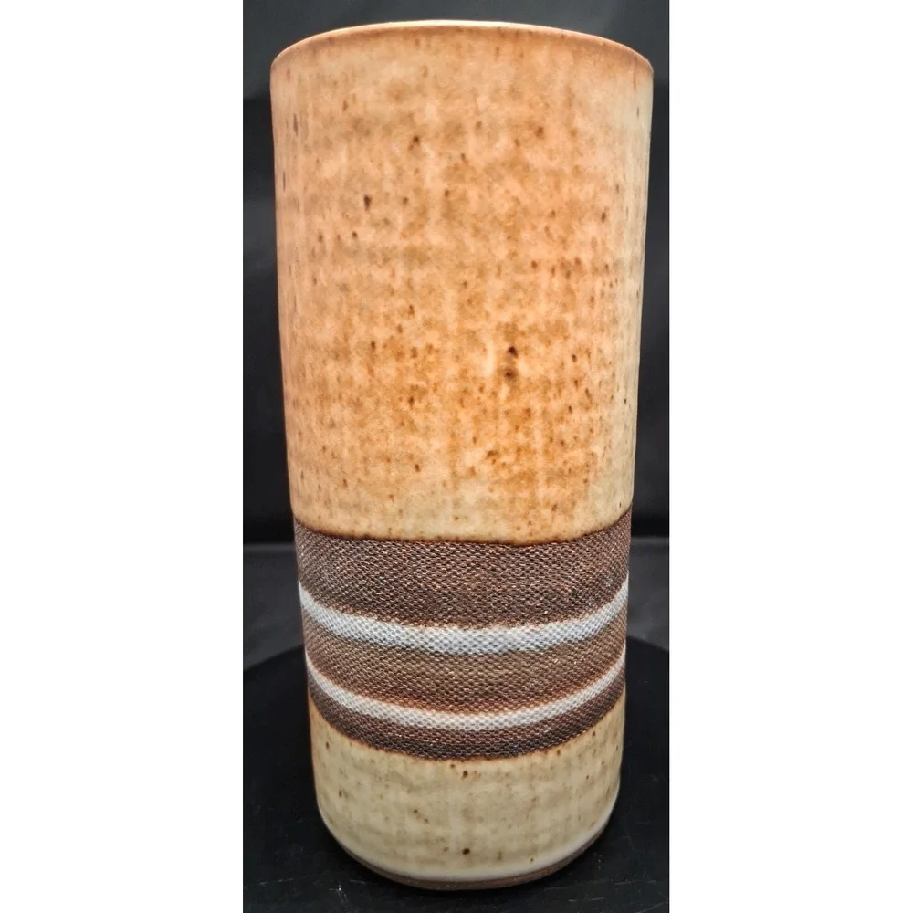 Signed Vintage Studio Pottery Stoneware Vase with Striped Band 5 3/4